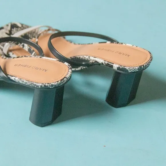 LIKE NEW Marc Fisher Aliana Snakeskin Leather Strappy High Heel Sandals Sz 7.5