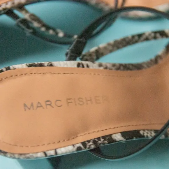 LIKE NEW Marc Fisher Aliana Snakeskin Leather Strappy High Heel Sandals Sz 7.5