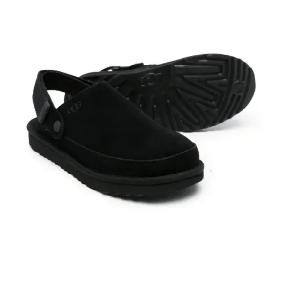 Like New UGG GOLDENSTAR CLOG BLACK SUEDE PLATFORM SANDALS SIZE US 5
