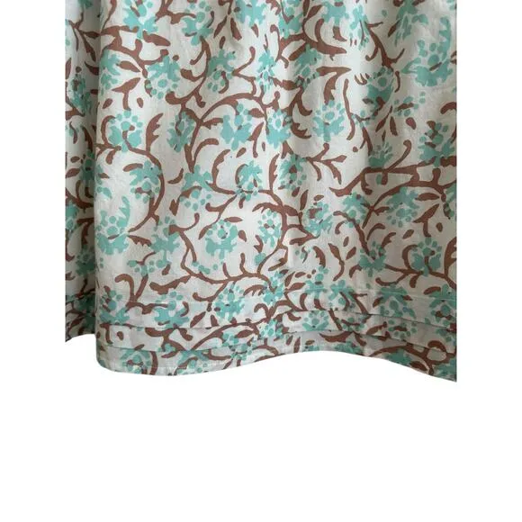 Lilla P Smocked Waist Cotton Voile Pockets Skirt in Aquamarine Print Size Medium