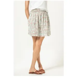 Lilla P Smocked Waist Cotton Voile Pockets Skirt in Aquamarine Print Size Medium
