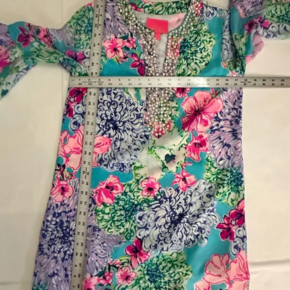 Lilly Pulitzer Elenora Silk Dress W/ Jeweled Neckline, XS