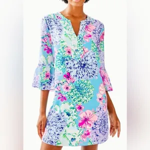 Lilly Pulitzer Elenora Silk Dress W/ Jeweled Neckline, XS