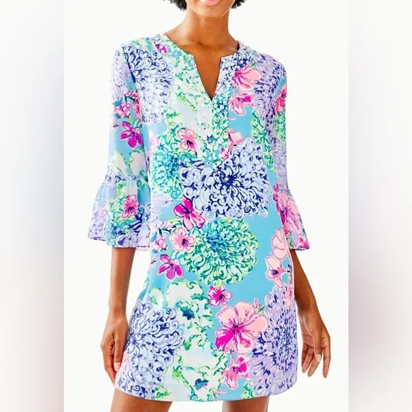 Lilly Pulitzer Elenora Silk Dress W/ Jeweled Neckline, XS