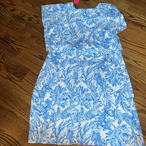 Lilly Pulitzer Inka Dress - Resort White Aqua Lounge Blue Size Large NWT