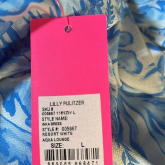 Lilly Pulitzer Inka Dress - Resort White Aqua Lounge Blue Size Large NWT
