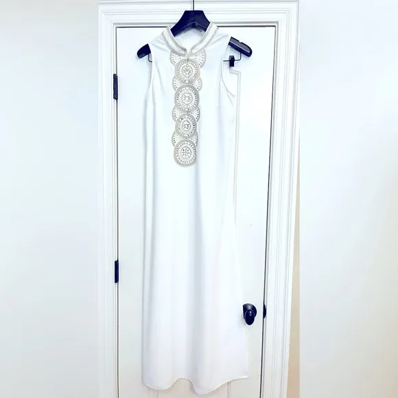 Lilly Pulitzer Jane White &amp; Gold Embellished Maxi Dress Size 4