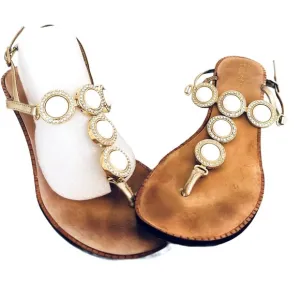LILLY PULITZER ~ Leather sandals w/bold white accents &amp; rhinestones size 8