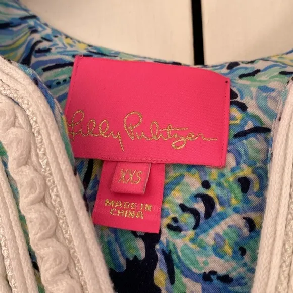 Lilly Pulitzer Madia Tunic Dress High Tide Navy Scuba Doo White Green Size XXS