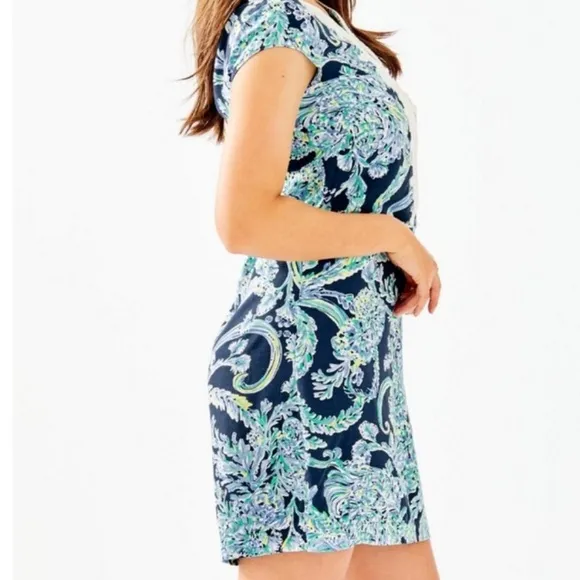 Lilly Pulitzer Madia Tunic Dress High Tide Navy Scuba Doo White Green Size XXS