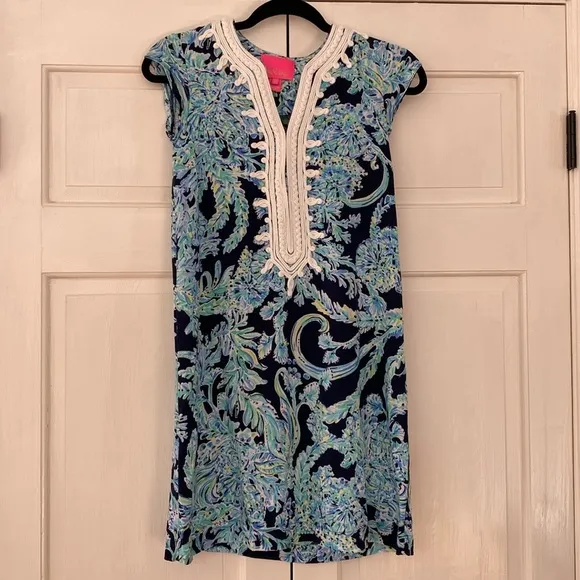 Lilly Pulitzer Madia Tunic Dress High Tide Navy Scuba Doo White Green Size XXS