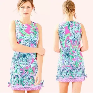 LILLY PULITZER Mila Stretch Shift Dress In The Groove  Pink Tropics 00 NWOT