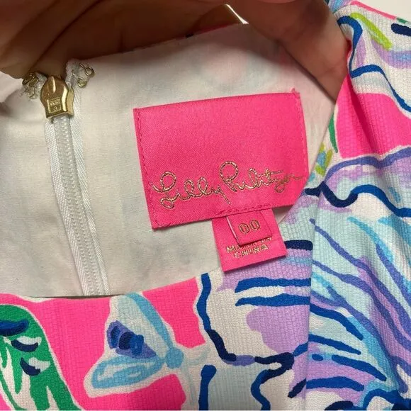 LILLY PULITZER Mila Stretch Shift Dress In The Groove  Pink Tropics 00 NWOT