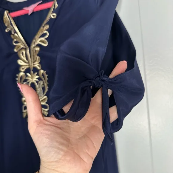 Lilly Pulitzer Navy Embroidered Tunic Dress Size S – Resort Wear Boho Chi