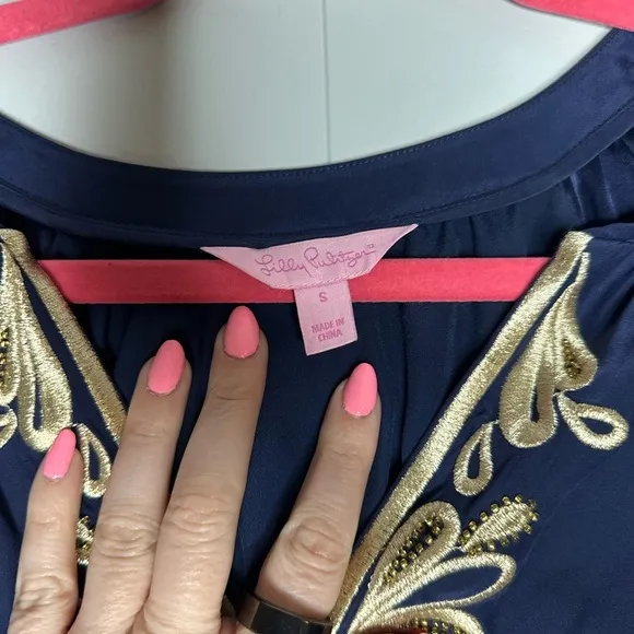 Lilly Pulitzer Navy Embroidered Tunic Dress Size S – Resort Wear Boho Chi