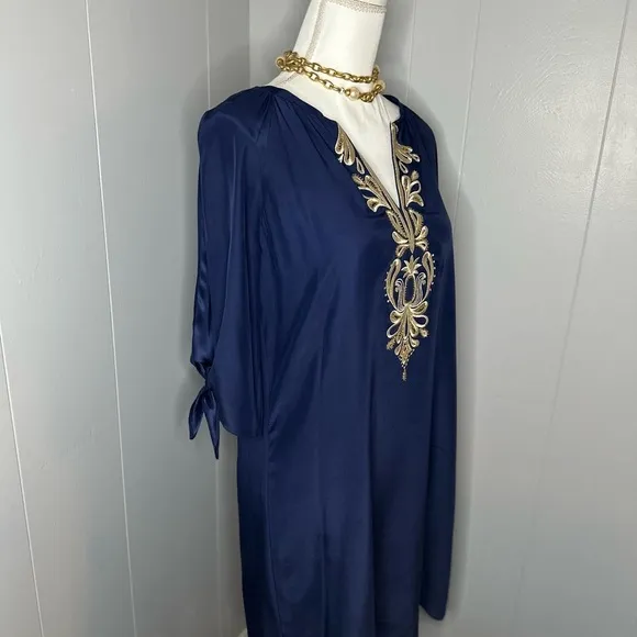 Lilly Pulitzer Navy Embroidered Tunic Dress Size S – Resort Wear Boho Chi