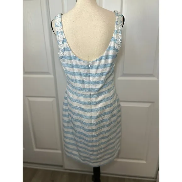Lilly Pulitzer Nienie Striped Sheath Dress Flower Trim Sleeveless Party Dress 12