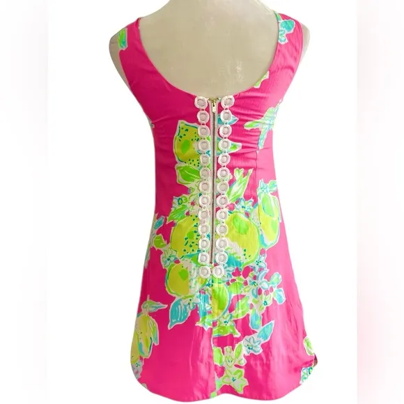 Lilly Pulitzer Pink Lemonade Delia Sleeveless Shift Dress Lime Lemon Size 0 EUC