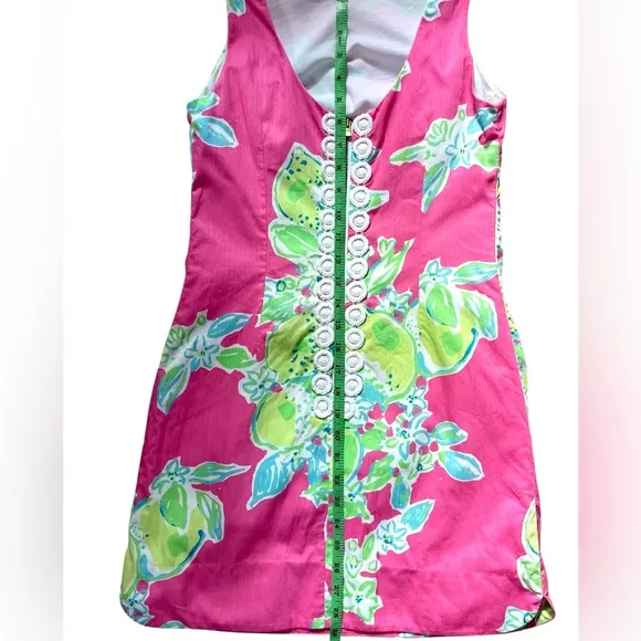 Lilly Pulitzer Pink Lemonade Delia Sleeveless Shift Dress Lime Lemon Size 0 EUC