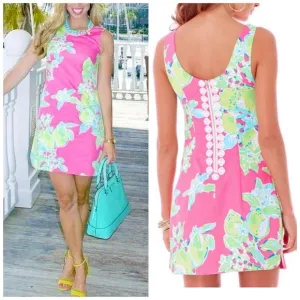 Lilly Pulitzer Pink Lemonade Delia Sleeveless Shift Dress Lime Lemon Size 0 EUC