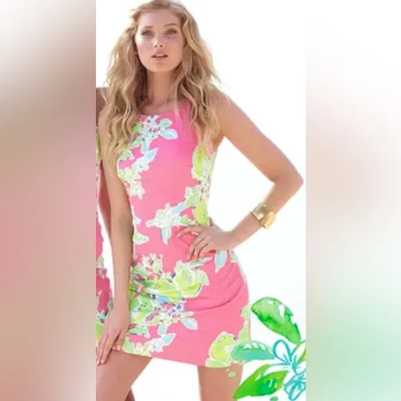 Lilly Pulitzer Pink Lemonade Delia Sleeveless Shift Dress Lime Lemon Size 0 EUC