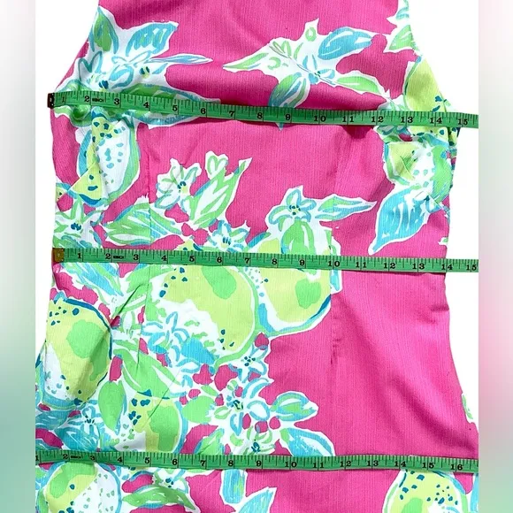Lilly Pulitzer Pink Lemonade Delia Sleeveless Shift Dress Lime Lemon Size 0 EUC