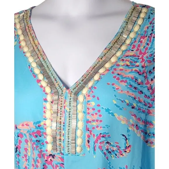 Lilly Pulitzer Wilda Beaded Caftan Dress – Bright Blue – Size M