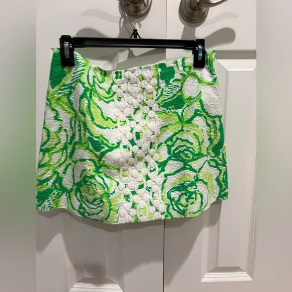 LILLY PULITZER Womens 2 Skirt Tate Heartbreakers Print Green White Roses Mini