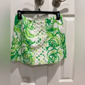 LILLY PULITZER Womens 2 Skirt Tate Heartbreakers Print Green White Roses Mini