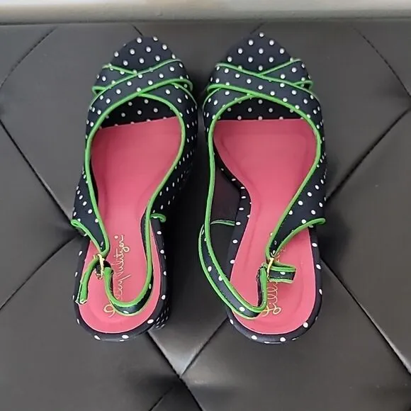 Lilly Pulitzer Polka Dot Wedge Peep Toe Sandals Navy White
