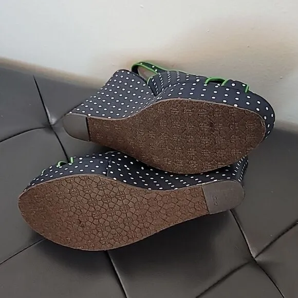 Lilly Pulitzer Polka Dot Wedge Peep Toe Sandals Navy White