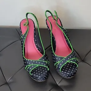 Lilly Pulitzer Polka Dot Wedge Peep Toe Sandals Navy White