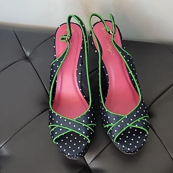 Lilly Pulitzer Polka Dot Wedge Peep Toe Sandals Navy White