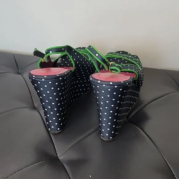 Lilly Pulitzer Polka Dot Wedge Peep Toe Sandals Navy White