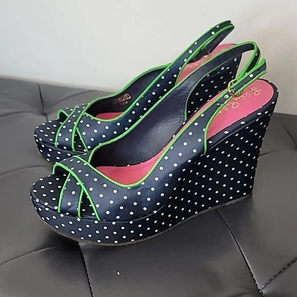 Lilly Pulitzer Polka Dot Wedge Peep Toe Sandals Navy White