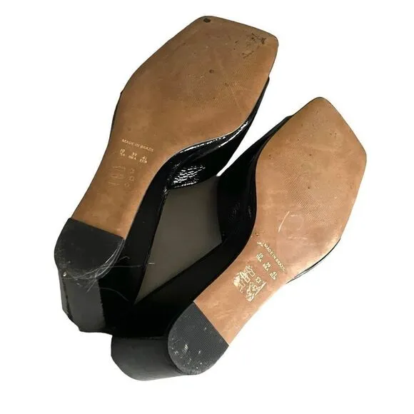 L’INTERVALLE Black Patent Leather Square Toe Wedge Sandals Shoes 10