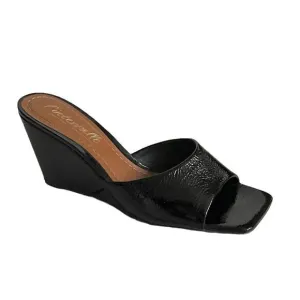 L’INTERVALLE Black Patent Leather Square Toe Wedge Sandals Shoes 10