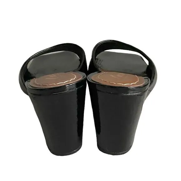 L’INTERVALLE Black Patent Leather Square Toe Wedge Sandals Shoes 10