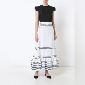 Lisa Marie Fernandez Linen White Black Cottagecore Ric Rac Fiesta Maxi Skirt