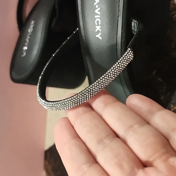 Lisa Vicky Mood Hotfix Sandals In Black W9 Rhinestones Straps Silver New!