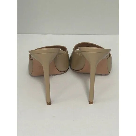 LITA by Ciara Mule Sandals Square Toe Stiletto Heels Leather Beige 42/11 NIB