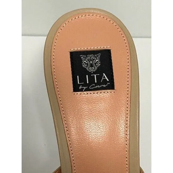 LITA by Ciara Mule Sandals Square Toe Stiletto Heels Leather Beige 42/11 NIB