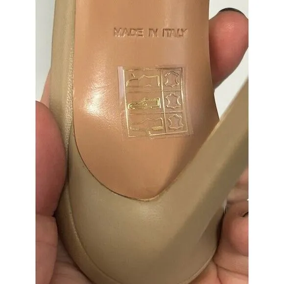 LITA by Ciara Mule Sandals Square Toe Stiletto Heels Leather Beige 42/11 NIB