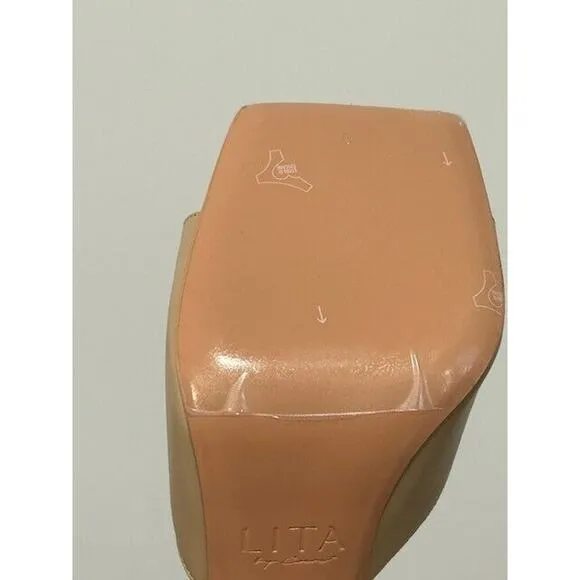 LITA by Ciara Mule Sandals Square Toe Stiletto Heels Leather Beige 42/11 NIB