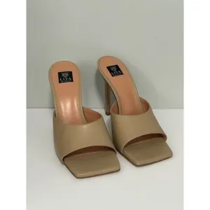LITA by Ciara Mule Sandals Square Toe Stiletto Heels Leather Beige 42/11 NIB