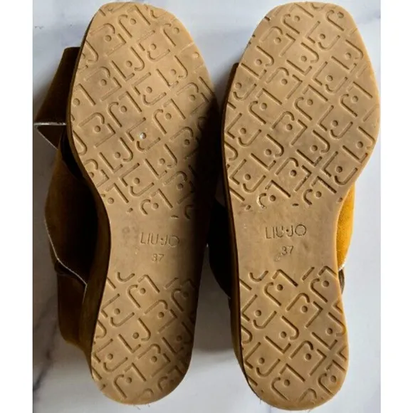 Liu Jo Womens Ester Zeppa Platform Wedge Sandals 37 Tan Leather Suede Wedge Shoe
