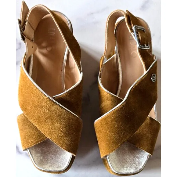 Liu Jo Womens Ester Zeppa Platform Wedge Sandals 37 Tan Leather Suede Wedge Shoe