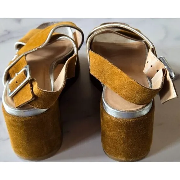 Liu Jo Womens Ester Zeppa Platform Wedge Sandals 37 Tan Leather Suede Wedge Shoe