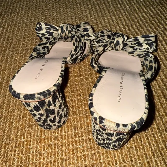 Loeffler Randall Anthropologie Penny Bow Animal Print Heels Sandals 10 B