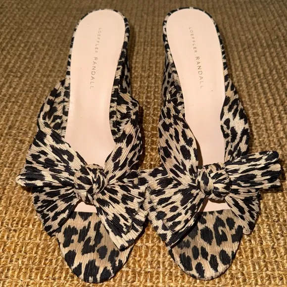 Loeffler Randall Anthropologie Penny Bow Animal Print Heels Sandals 10 B